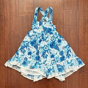 Shabby Chic Blue and White Dress, Sweet Floral and Bird Print, Size 3T